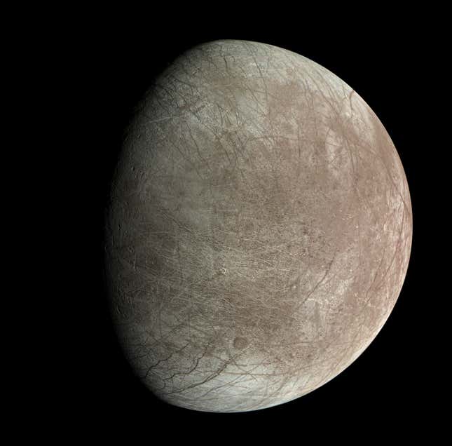 Image for article titled Europa's Icy Crust Is 'Free-Floating' Across the Moon's Hidden Ocean, New Juno Images Suggest