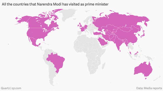 Image for article titled Three continents in 140 hours—Narendra Modi shows he doesn’t know the meaning of “jet lag”