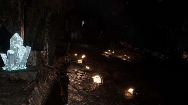 Lune stands next to a rock crystal and some lamps.