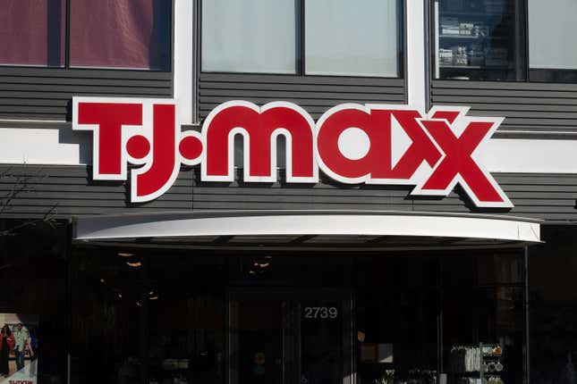 A sign hangs at the entrance of a T. J. Maxx store in Chicago, Illinois. 