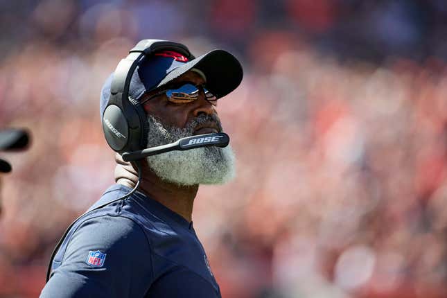 Houston Texans associate head coach/defensive coordinator Lovie Smith looks on from the sideline during an NFL football game against the Cleveland Browns in Cleveland, Sept. 19, 2021. The Texans are in talks with Smith for their head coaching vacancy, a person familiar with the meetings told The Associated Press. The person spoke to the AP on the condition of anonymity Monday, Feb. 7, 2022, because the team had not announced that Smith would be hired.