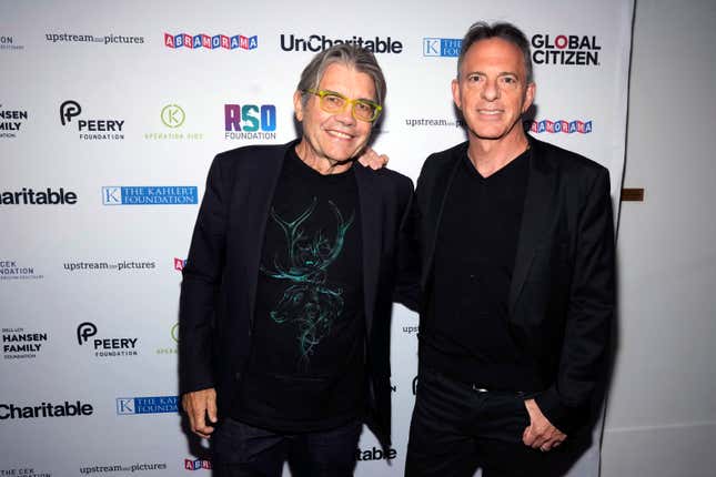 File - Director Stephen Gyllenhaal, left, and Dan Pallotta attend the premiere of &quot;Uncharitable&quot; on Sept. 21, 2023, in New York. The new documentary puts the long-running debate in the nonprofit sector over the role of overhead back in the spotlight. (Photo by Charles Sykes/Invision/AP, File)