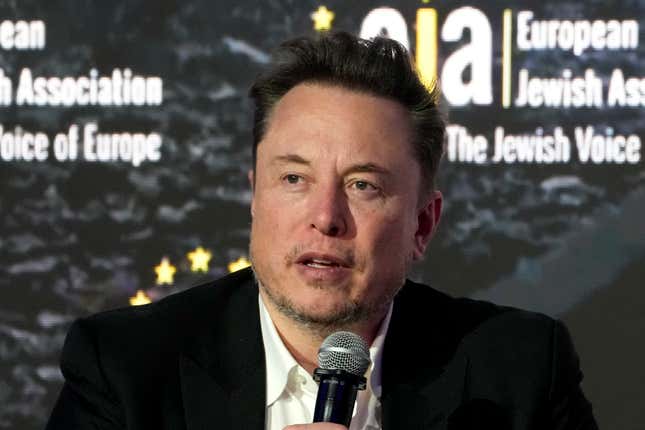 FILE - Elon Musk addresses the European Jewish Association&#39;s conference, in Krakow, Poland, Monday, Jan. 22, 2024. Musk’s brain implant company Neuralink has moved its legal corporate home from Delaware to Nevada. The move came just over a week after a Delaware judge struck down Musk’s $55.8 billion pay package as CEO of Tesla. Neuralink became a Nevada company on Thursday, Feb. 8. (AP Photo/Czarek Sokolowski, File)