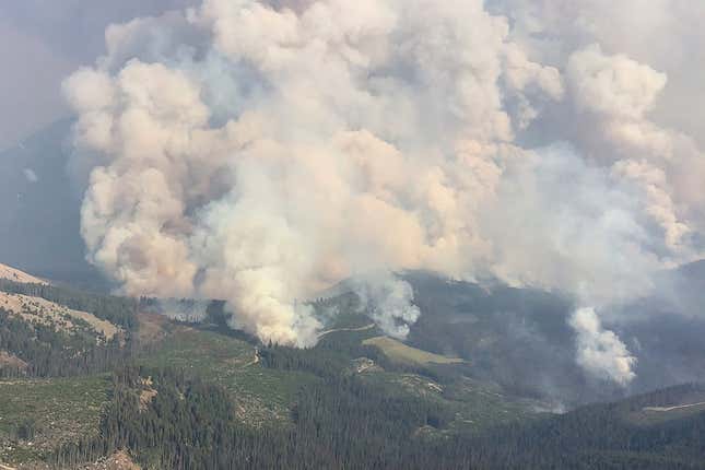 Smoke rises from the Crater Creek (K52125) wildfire near Keremeos, British Columbia, Canada August 15, 2023.