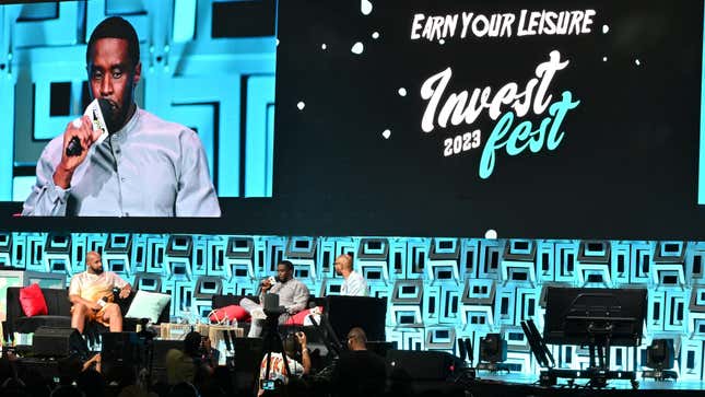 (L-R) Troy Millings, Sean “Diddy” Combs and Rashad Bilal onstage during Day 1 of 2023 Invest Fest at Georgia World Congress Center on August 26, 2023 in Atlanta, Georgia.