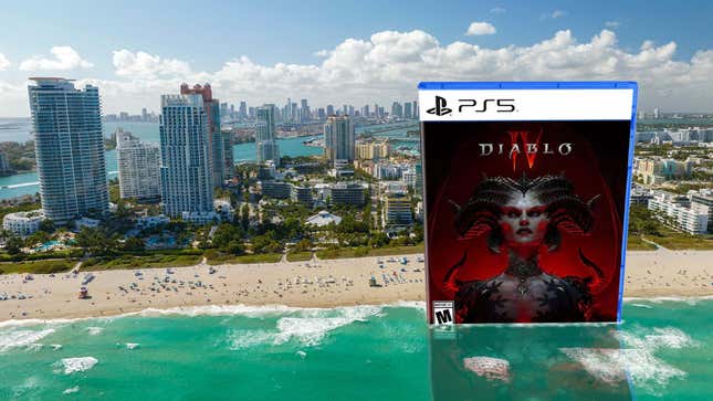 An image shows a massive game box sitting on a beach in Florida. 