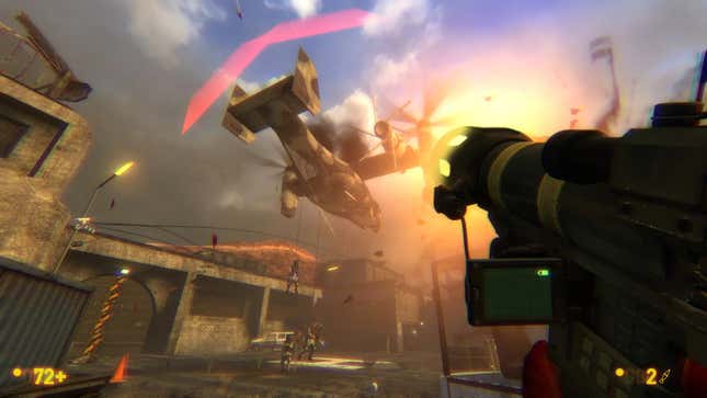 An image shows an RPG firing at a helicopter as seen in Black Mesa.