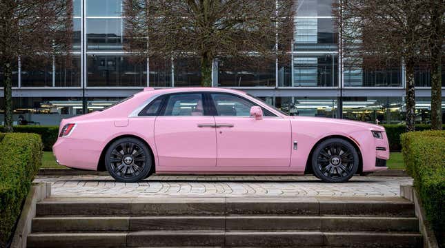 Side view of a pink Rolls-Royce Ghost