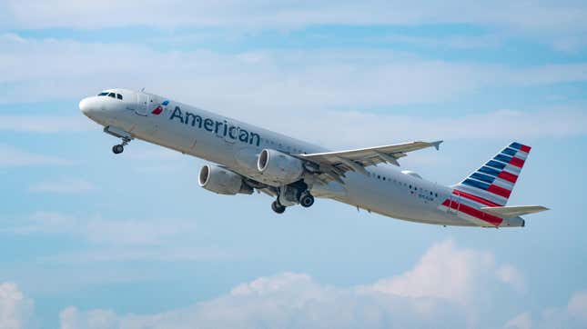 American Airlines Airbus A321-211 takes off from Los Angeles international Airport on July 30, 2022 in Los Angeles, California.