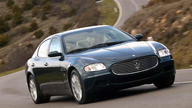 A black Maserati Quattroporte.