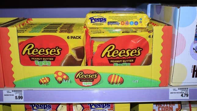 Reese's Peanut Butter Eggs on grocery store shelf at Easter