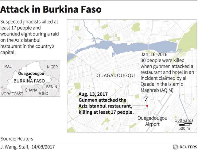 Map locating attack in Burkina Faso's capital.