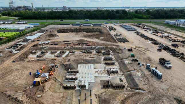This photo obtained by Reuters on July 7, 2023 shows the construction site of OCI Global's plant in Beaumont, Texas, to capture and sequester carbon dioxide from ammonia production.