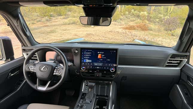 Interior photo showing the dashboard and view out of a 2024 Lexus GX 550