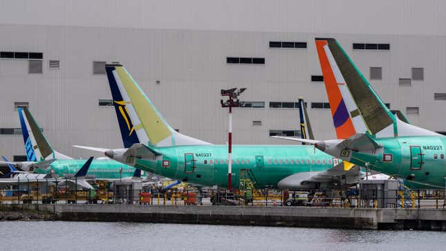 A photo of Boeing 737 aircraft at the factory in Seattle. 