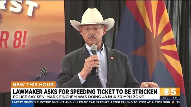 Screenshot of a local news report showing Arizona State Senator Mark Finchem