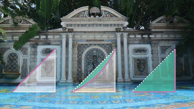 A photograph of a fancy swimming pool with illustrations of the Lorenz curve superimposed over it.