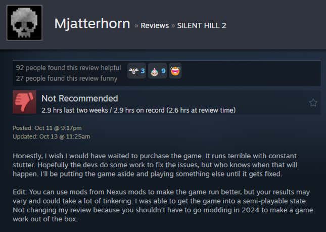 Image for article titled Silent Hill 2 Remake, As Told By Steam Reviews