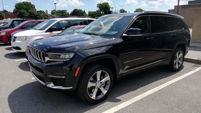 A black 2022 Jeep Grand Cherokee L Limited (Canada), seen at Boulevard Dodge, Montreal, QC