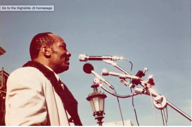 Rev. W. Sterling Cary, past President of the National Council of Churches, addressing a rally to stop U.S. intervention in Angola on the U.S. Capitol steps.
