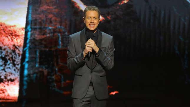 Geoff Keighley stands on stage at The Game Awards 2019.