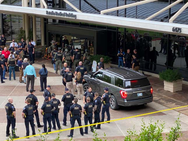 Emergency personnel respond to a shooting at the Natalie Medical Building Wednesday, June 1, 2022. in Tulsa, Okla. Multiple people were shot at a Tulsa medical building on a hospital campus Wednesday.