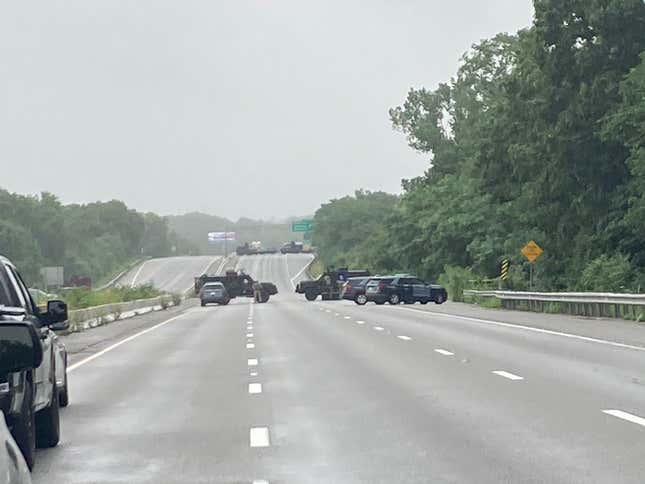 The scene of the standoff from a distance on Interstate 95 in Massachusetts