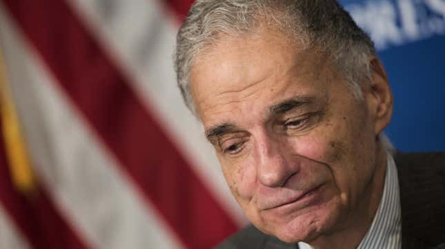 Ralph Nader waits to speak at a luncheon at the National Press Club September 4, 2014 in Washington, DC. 