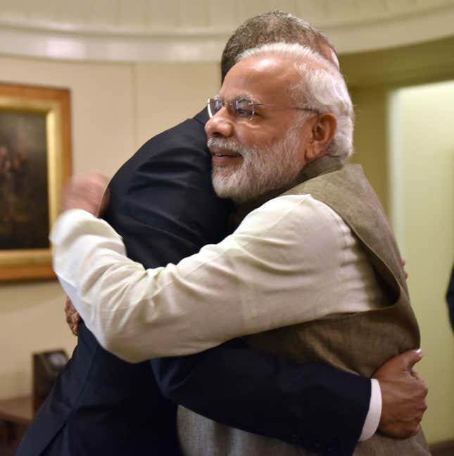 Modi hugging Obama in the Oval Office at White House.