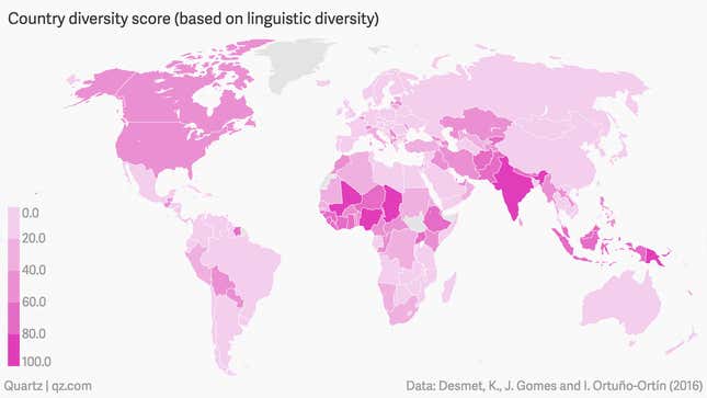 A map of country diversity scores.