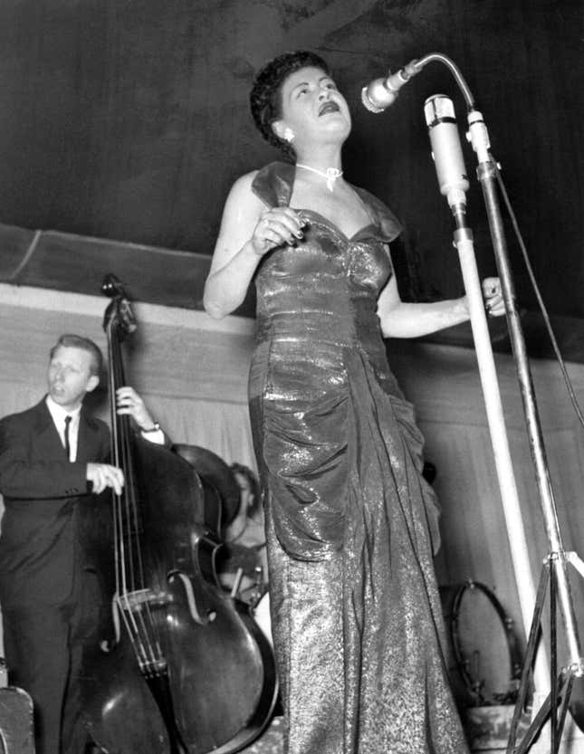 Billie Holiday performs on stage at Hamburg Ernst-Merck Hall, pictured in 1954.