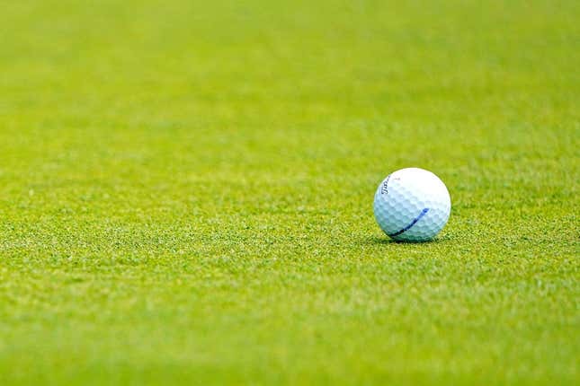 Jun 15, 2022; Brookline, Massachusetts, USA; A view of a ball on the 10th green during a practice round of the U.S. Open golf tournament at The Country Club.