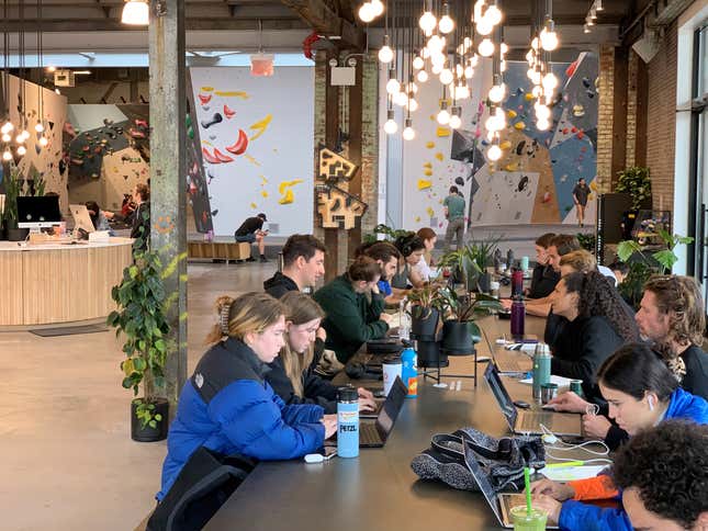 This photo of a Greenpoint climbing hall is literally titled “Gentrification in New York.”