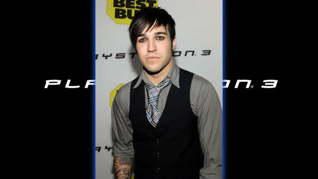 Pete Wentz stands on the Best Buy/PS3 red carpet