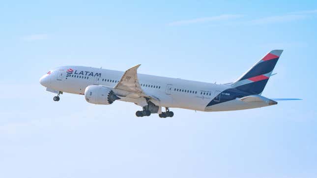 LATAM 'LAN Chile' Airlines Boeing 787-8 takes off from Los Angeles international Airport on July 30, 2022 in Los Angeles, California.