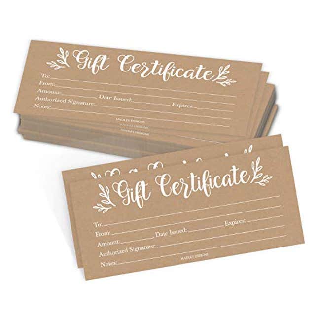 25 4×9 Rustic Blank Gift Certificates For Business Gifts For Clients, Now 38% Off