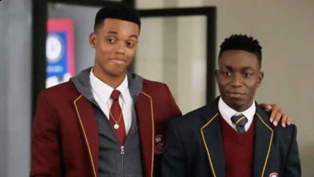 Jabari Banks, left as Will; Olly Sholotan as Carlton.