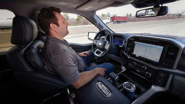 A driver uses Ford’s BlueCruise.