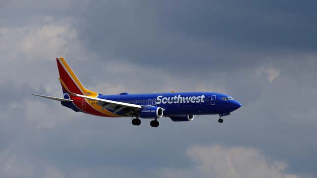 A Southwest Airlines commercial aircraft approaches to land at John Wayne Airport in Santa Ana, California