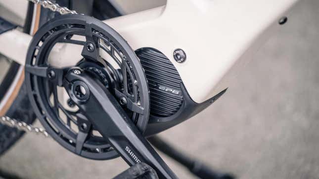 A photo of the Shimano motor on an Orbea electric bike. 