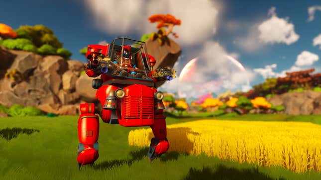 A mech from Lightyear Frontier doing some farming