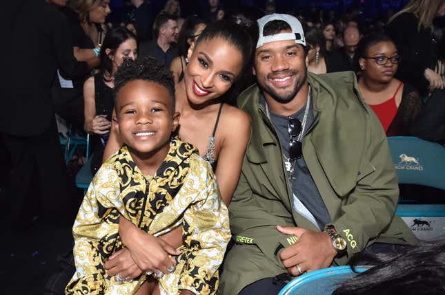 Future Zahir Wilburn, left; Ciara and Russell Wilson attend the 2019 Billboard Music Awards at MGM Grand Garden Arena on May 1, 2019 in Las Vegas, Nevada.