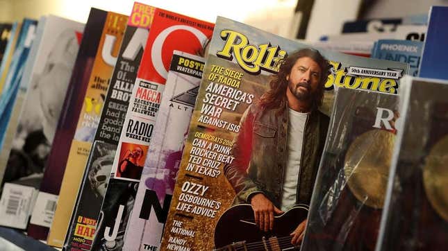 An issue of Rolling Stone on an ancient storage device earlier societies referred to as “magazine racks.”