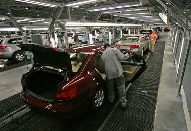 Hyundai Motor Company employees put the finishing touches on vehicles in Montgomery, Ala.