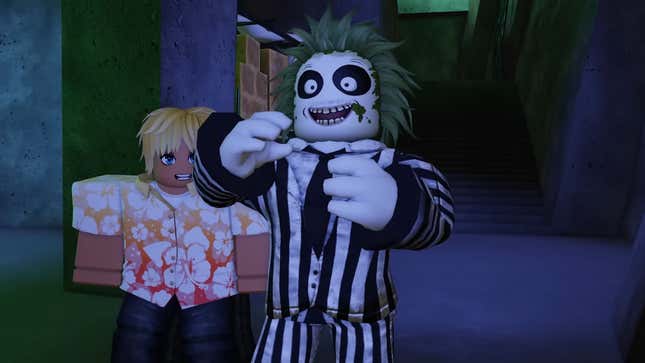 A screenshot shows Beetlejuice from Roblox. 