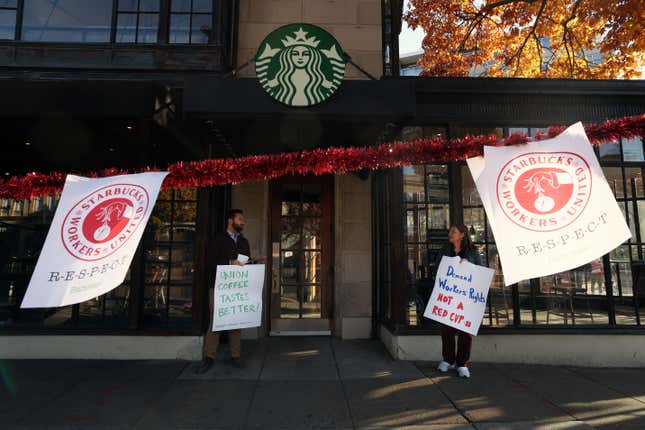 Thousands of Starbucks workers across over 200 U.S. stores went on strike in November 2023 to protest the company’s working conditions and refusal to negotiate with Starbucks Workers United.