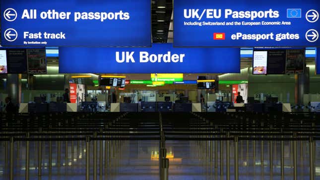 UK Border control is seen in Terminal 2 at Heathrow Airport in London June 4, 2014.
