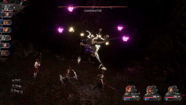 The party fights the Lampmaster in the darkness.