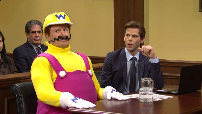 One of the more bizarre sketches from last night’s episode of SNL. Tesla CEO Elon Musk, seen here playing Wario, stands trial after being accused of Mario’s murder in a banana peel and go-kart related incident. 