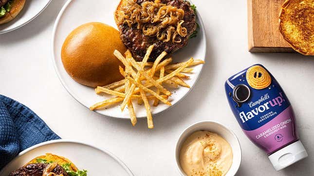 table with food and campbell's flavor up